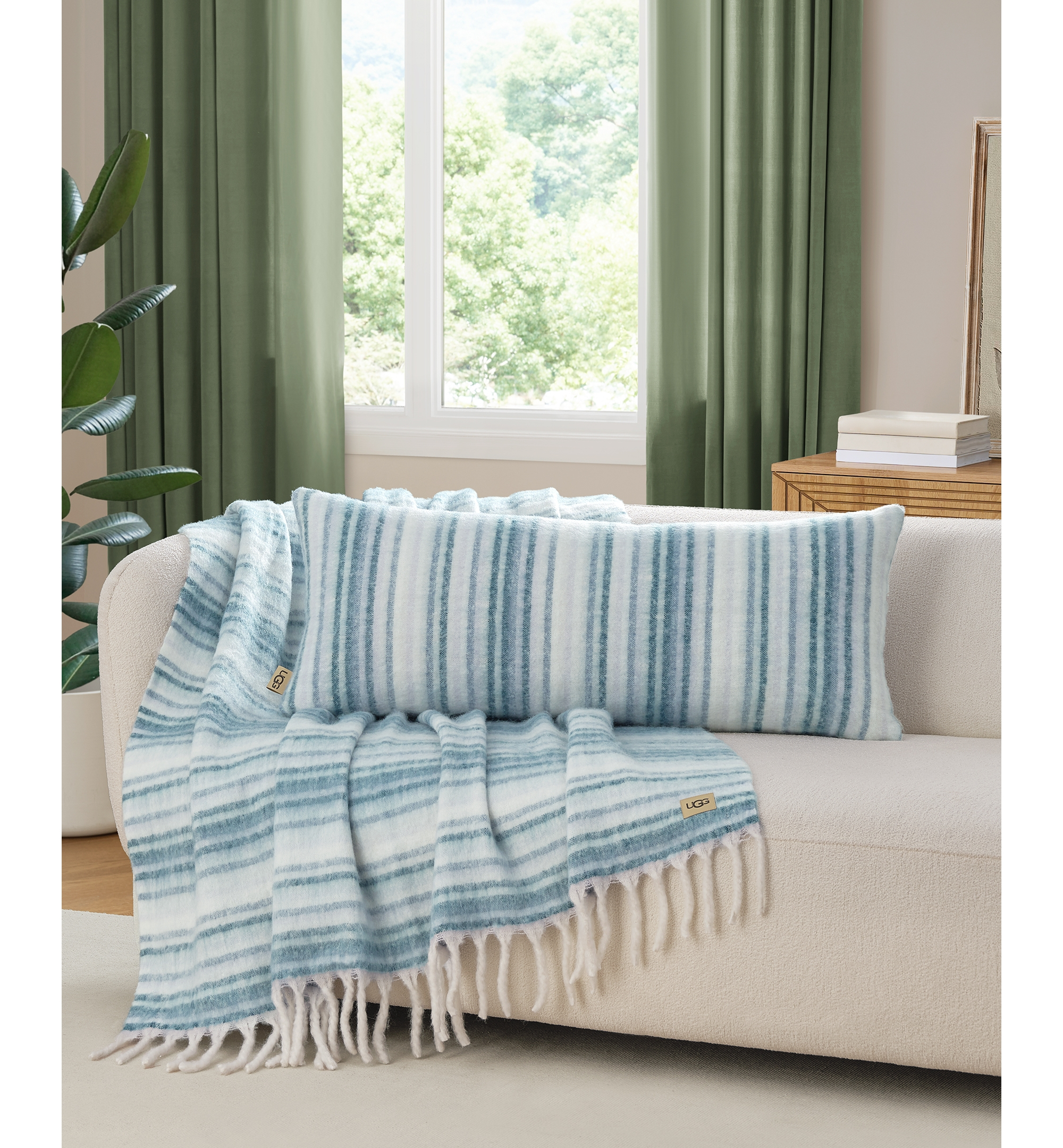 UGG® Joana Striped Throw, 50" x 70" - Silver Blue