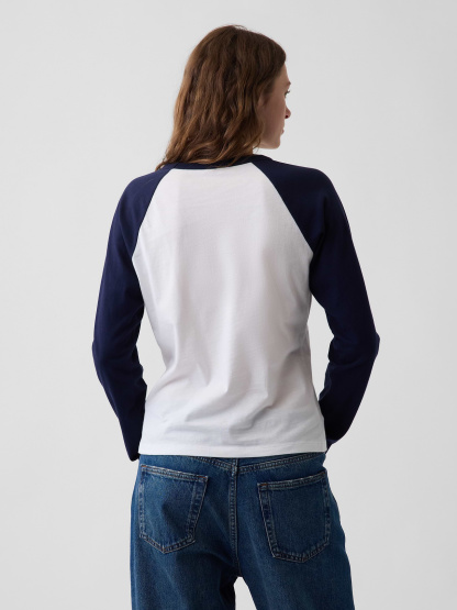 Organic Cotton VintageSoft Raglan T-Shirt - White & navy blue