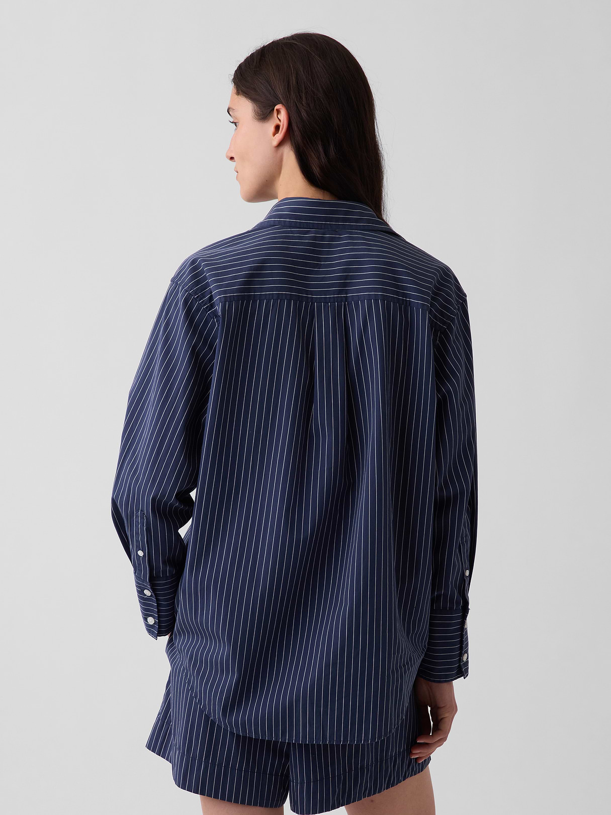 Organic Cotton Poplin Stripe Big Shirt - dark blue stripe