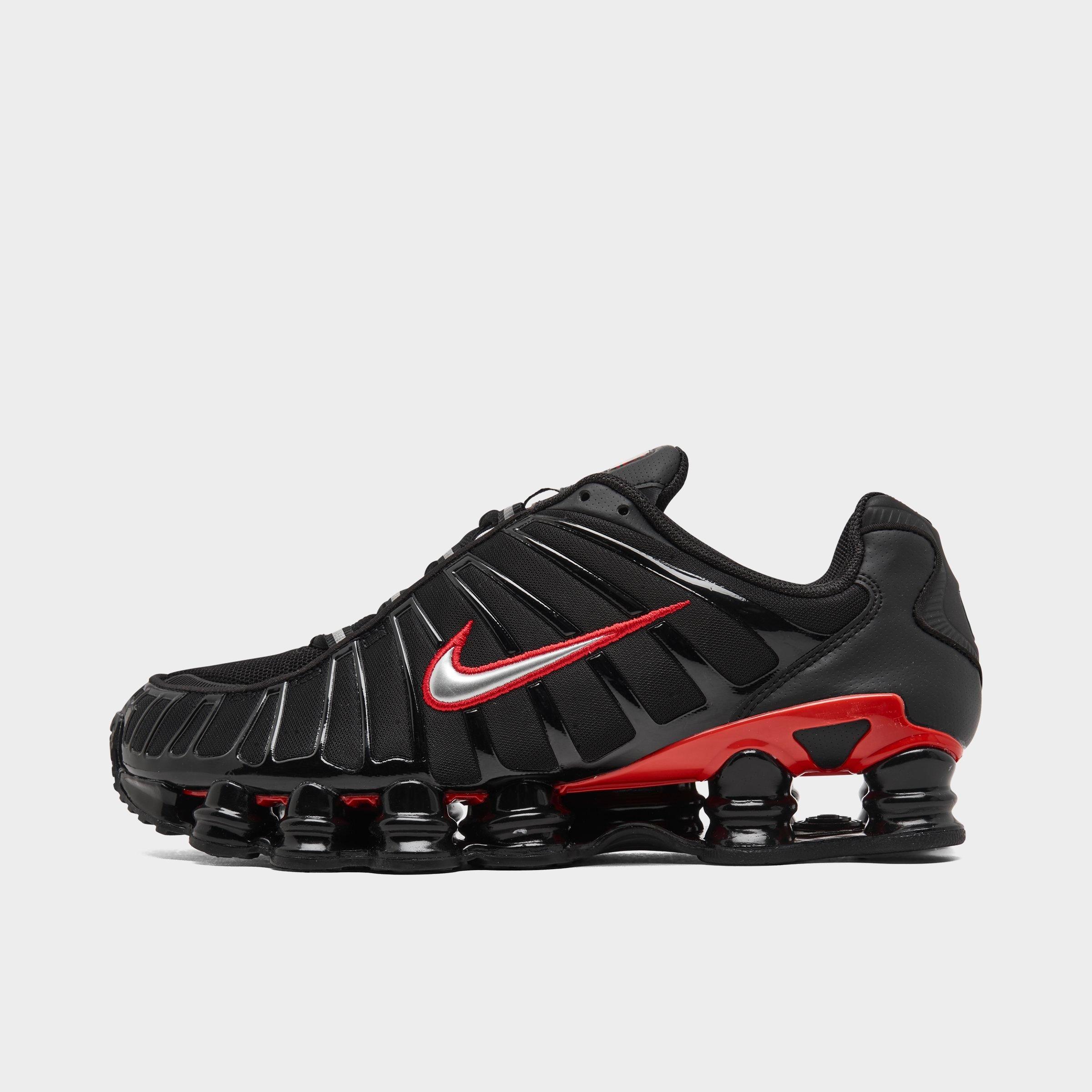Men's Nithtke Shox TL Casual Shoes - Part 2 - Black/University Red/Metallic Silver - Left shoe facing left. Outside of the shoe.