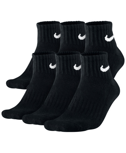 Nike Unisex Quarter Socks, 6-Pack - Black