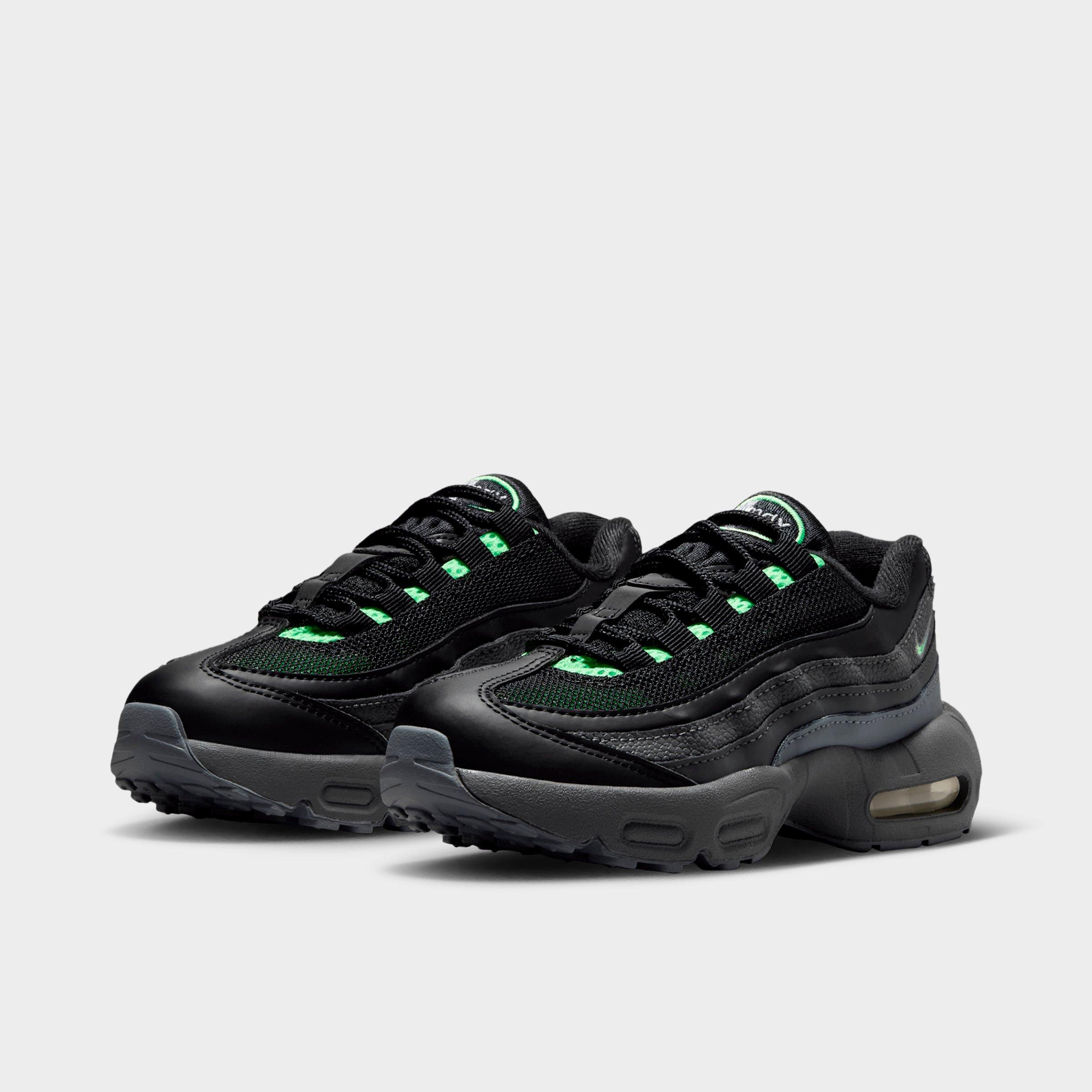 Little Kids' Nithtke Air Max 95 Recraft Casual Shoes - Black/Cool Grey/Iron Grey/Illusion Green - Both shoes facing left