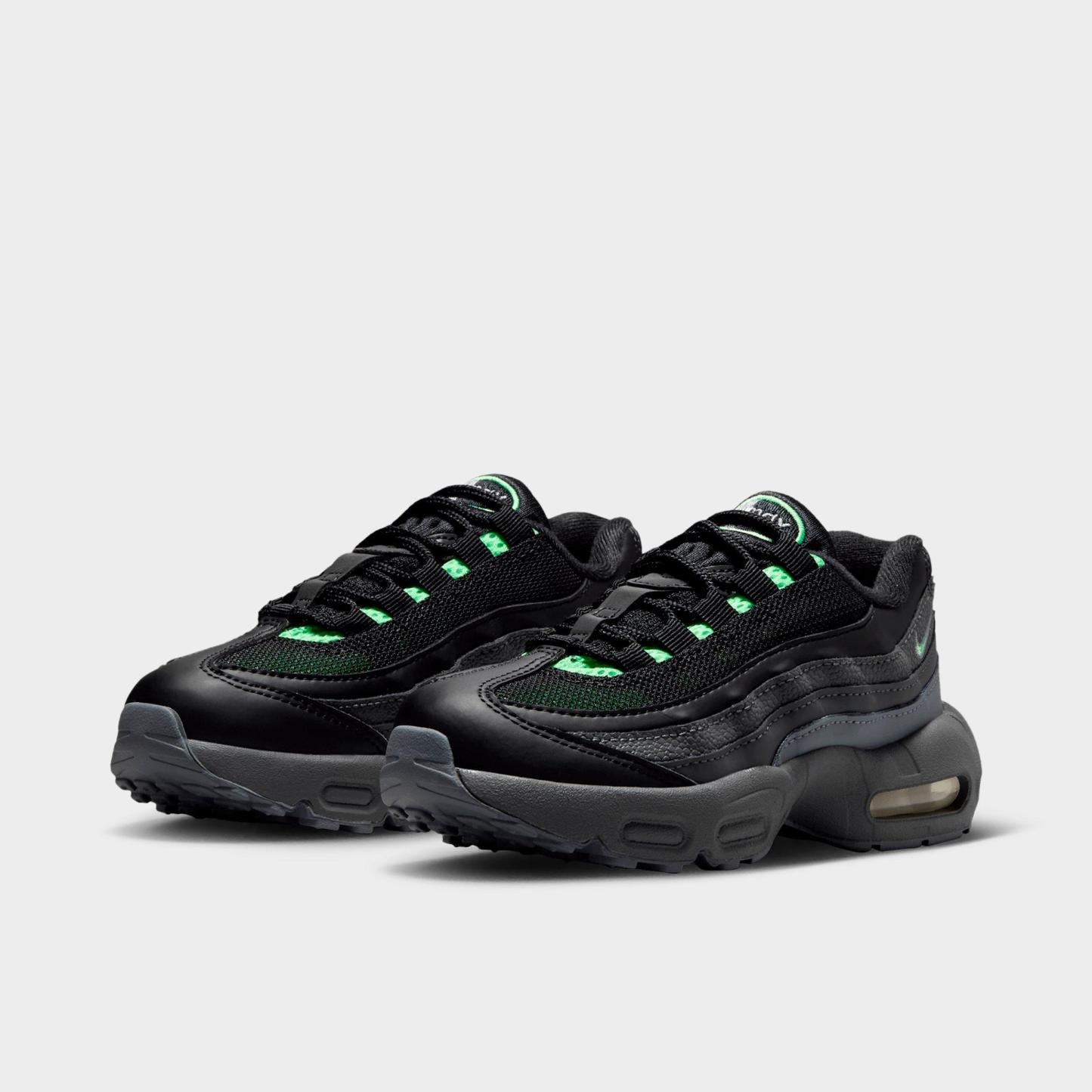 Little Kids' Nithtke Air Max 95 Recraft Casual Shoes - Black/Cool Grey/Iron Grey/Illusion Green - Both shoes facing left
