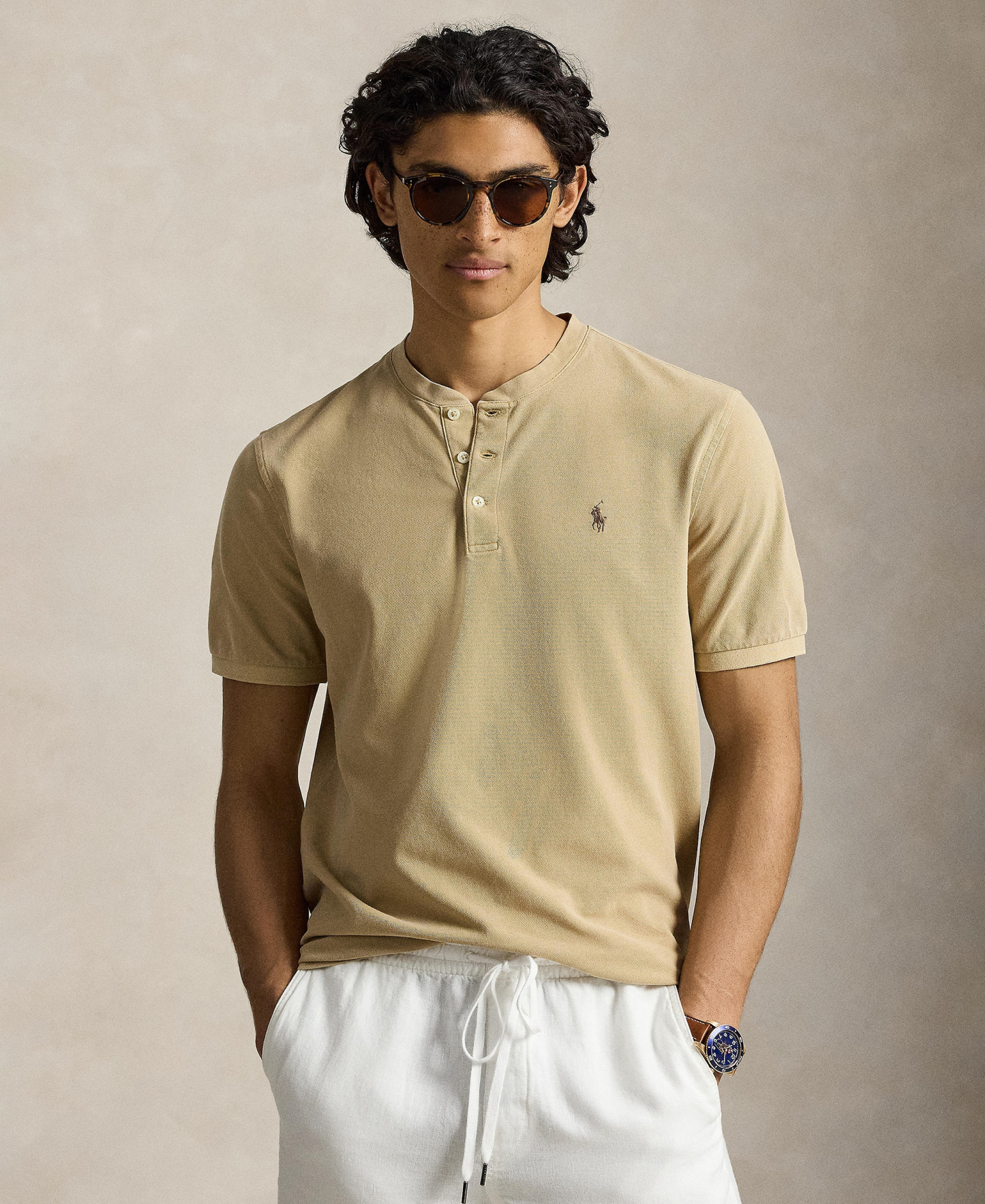 Polo Ralph Lauren Men's Featherweight Mesh Henley Shirt - Vintage Khaki