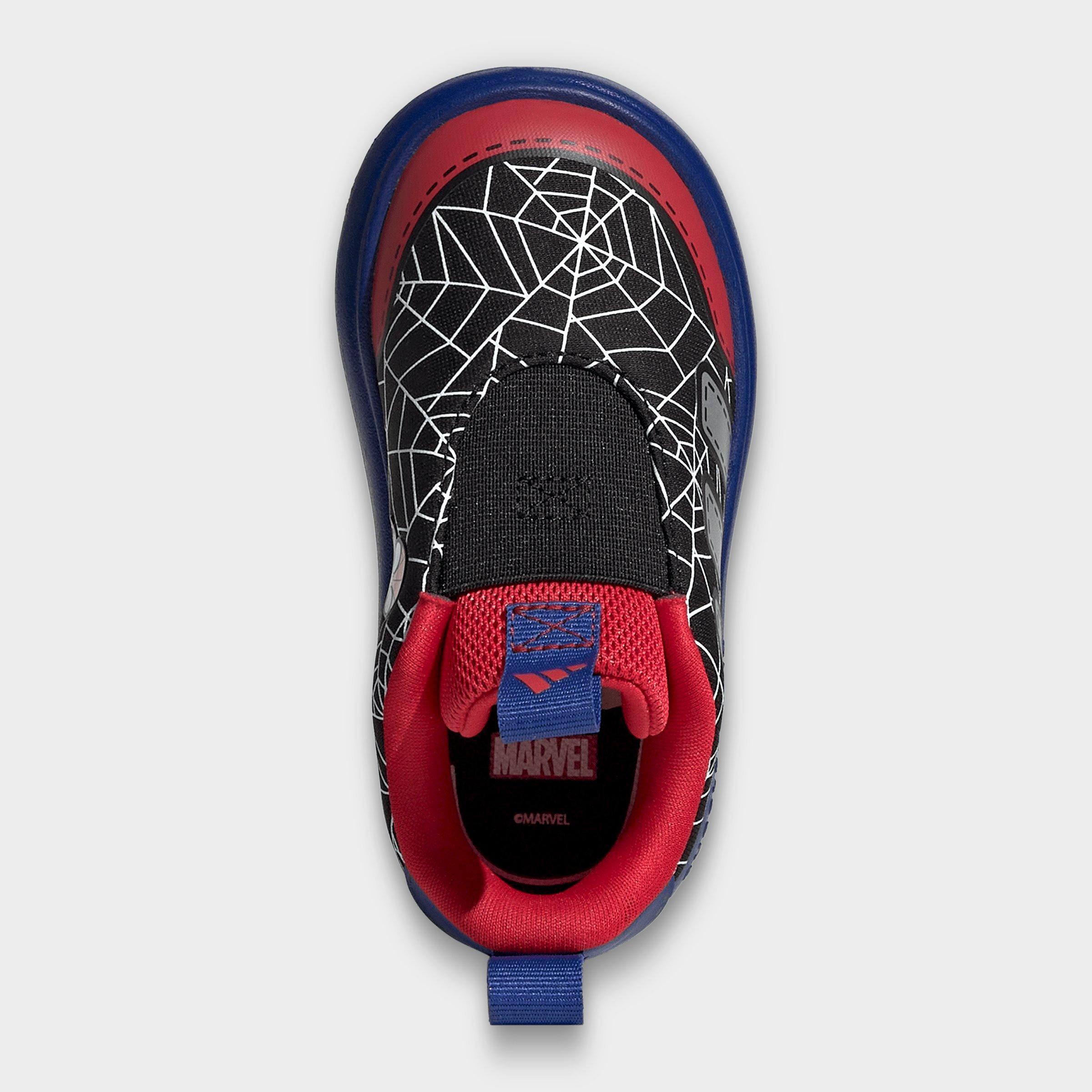 Kids' Toddler adidas x Marvel Spider-Man Bubblecomic Laceless Casual Shoes - Core Black/Silver Metallic/Team Royal Blue - Top view