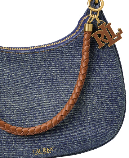 Lauren Ralph Lauren Marcy Medium Denim Zip Shoulder Bag - Oxford Blue/Lauren Tan