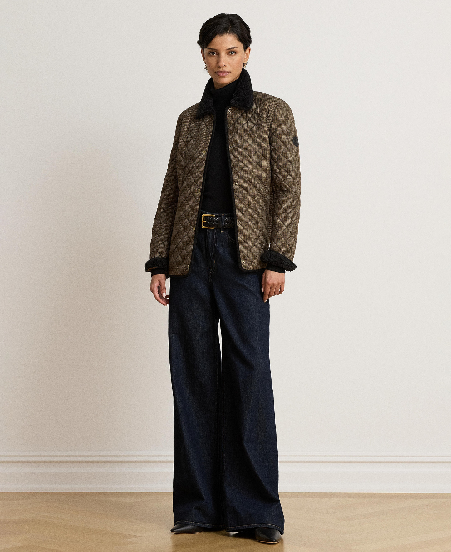 Lauren Ralph Lauren Women's Faux-Sherpa-Collar Quilted Coat, Created for Macy's - Brown Mini Check