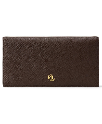 Lauren Ralph Lauren Crosshatch Leather Slim Snap Closure Wallet - Chestnut Brown