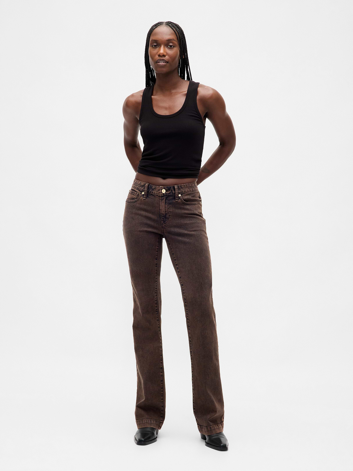 Low Rise Long & Lean Split-Hem Jeans - Dark brown