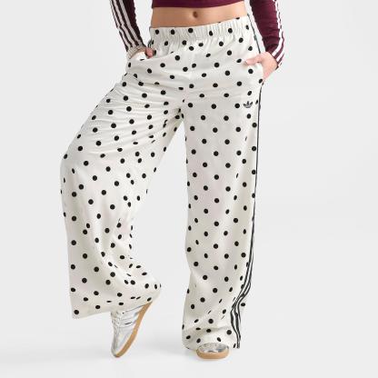 Women's adidas Originals Firebird Polka Dot Satin Wide-Leg Track Pants - Off White