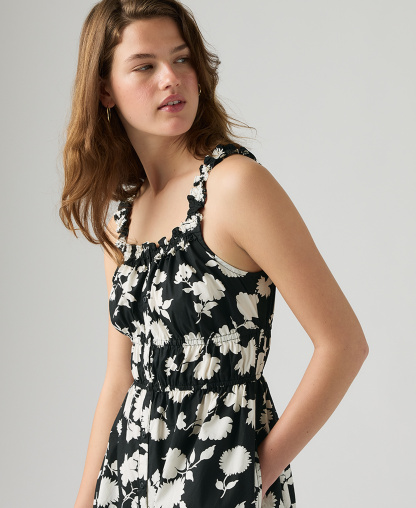 Levi's Women's Vera Waisted Square Neck Cotton Mini Dress - Jonna Floral Anthracite Night Egret