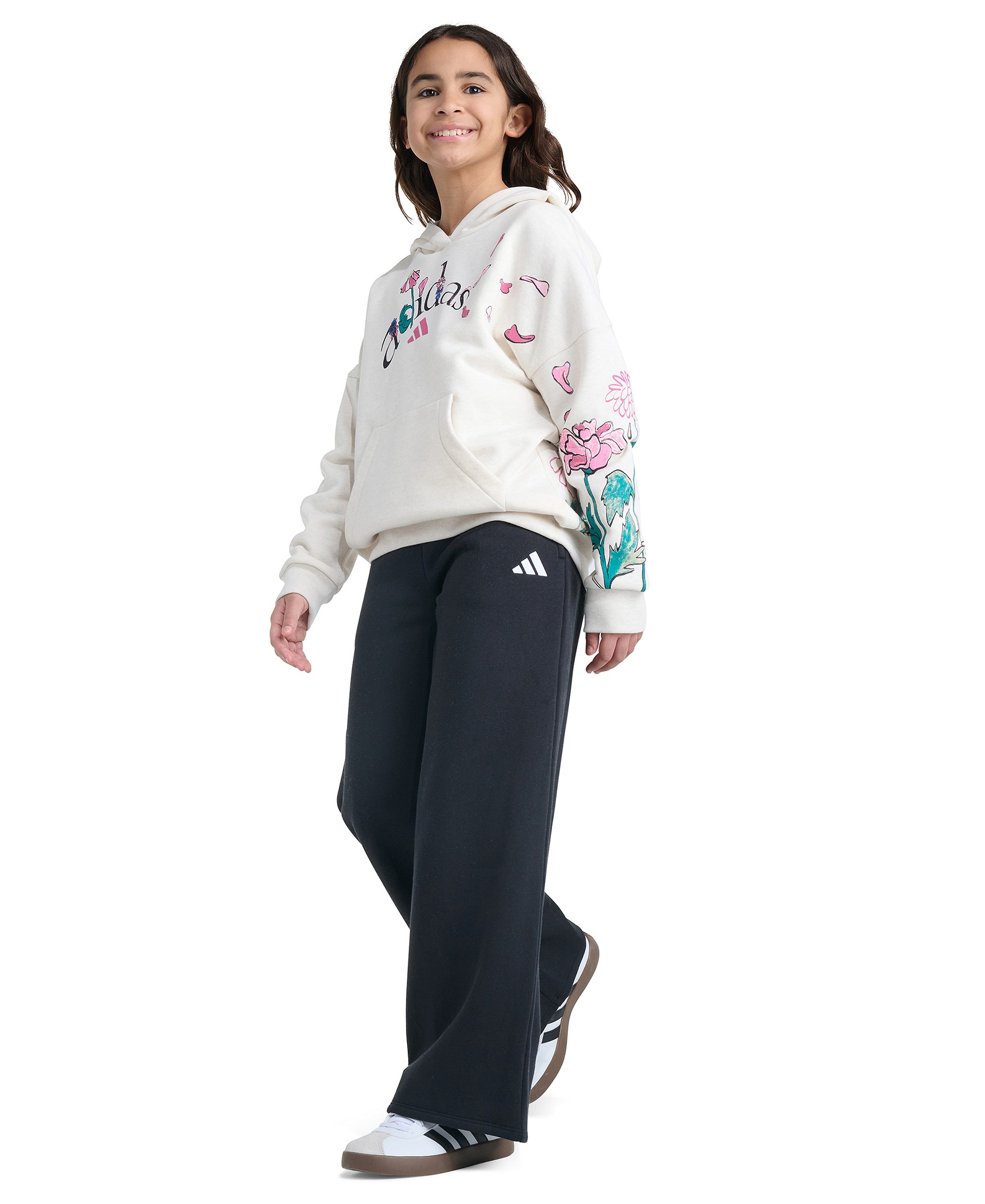 adidas Girls' 8-16 Wide Leg Fleece Pants - Black