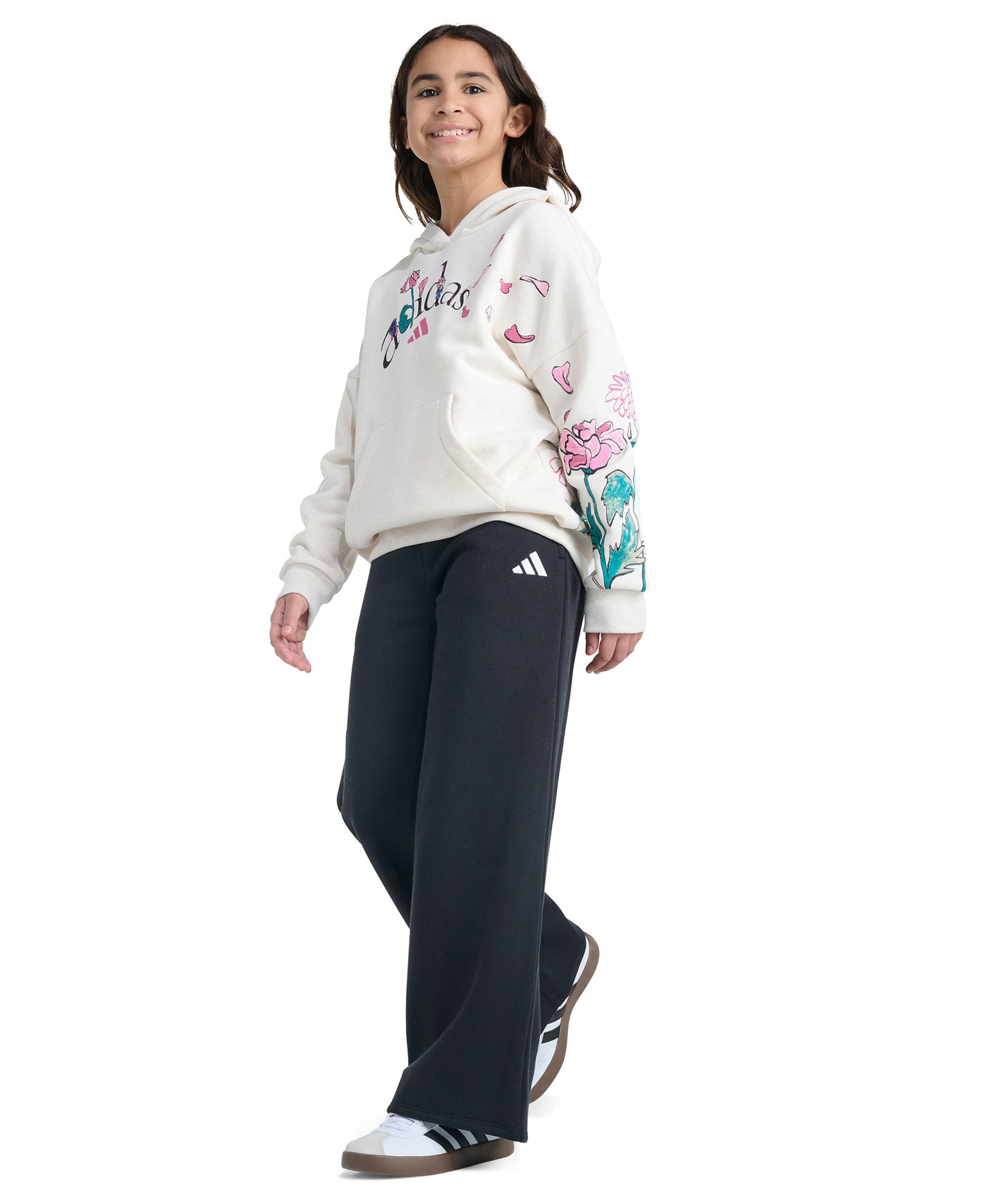 adidas Girls' 8-16 Wide Leg Fleece Pants - Black