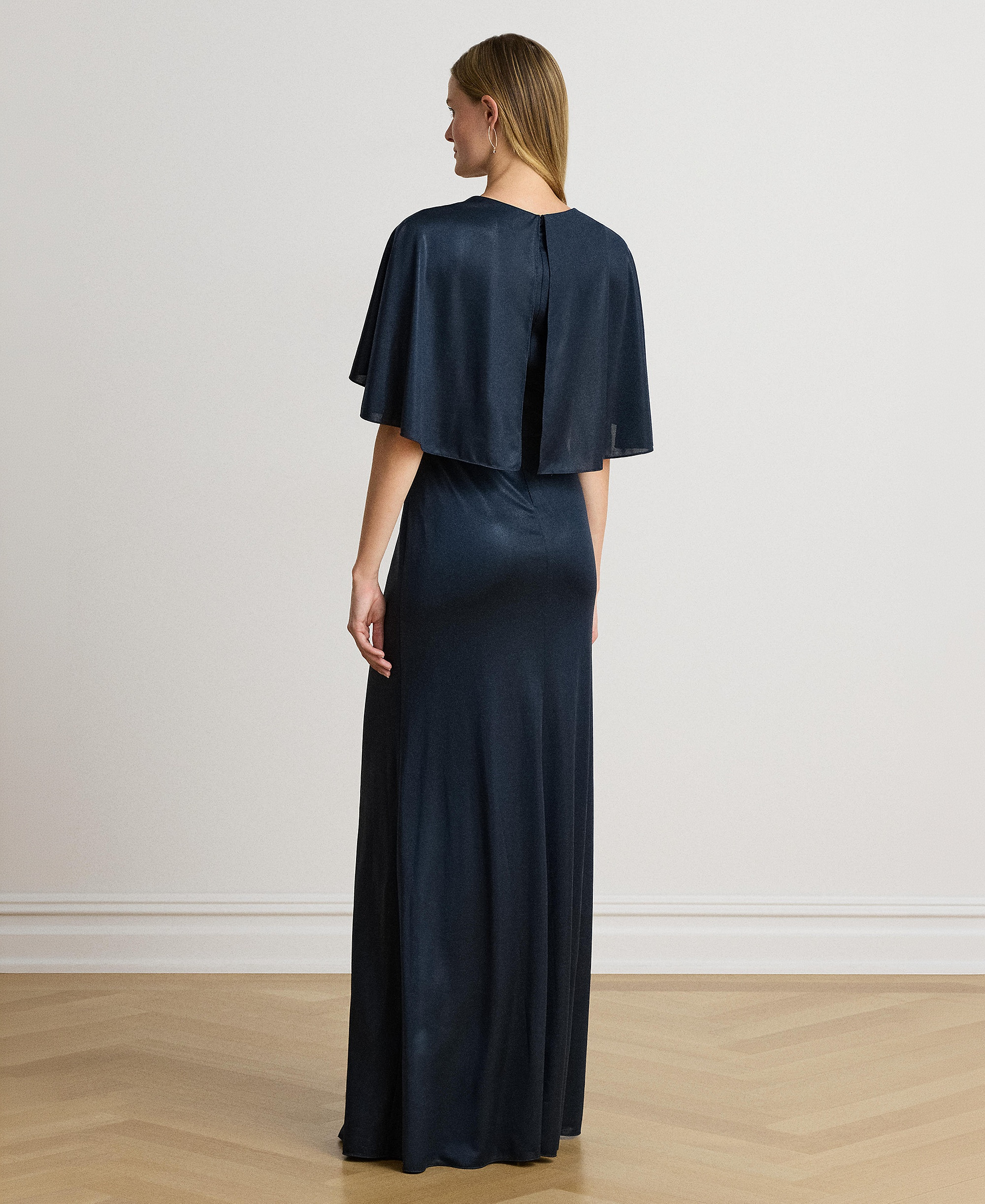 Lauren Ralph Lauren Women's Metallic Jersey Twist-Front Cape Gown - Navy