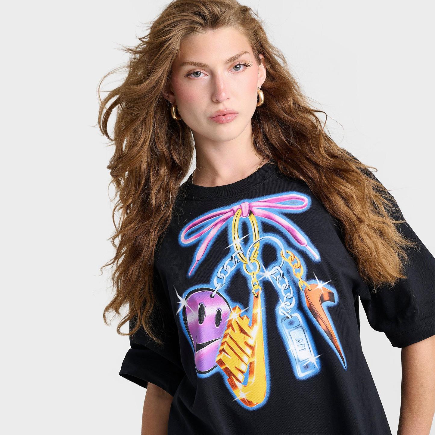 Women's Nithtke Sportswear Classic Lace Charm Oversized T-Shirt - Black