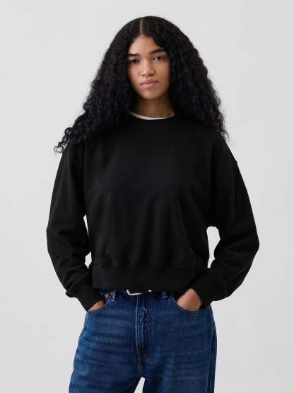 VintageSoft Terry Oversized Wedge Side-Slit Sweatshirt - Black