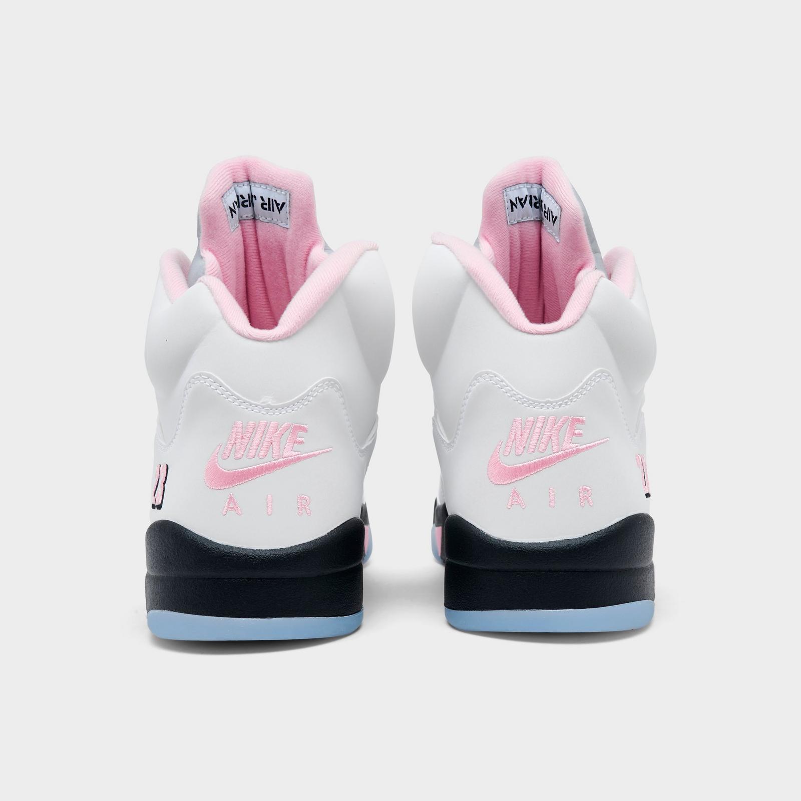 Men's Air Jordan Retro 5 Basketball Shoes - White/Medium Soft Pink/Black - view 4