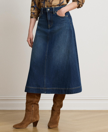 Lauren Ralph Lauren Women's A-Line High-Waisted Midi Denim Skirt - Marina Wash
