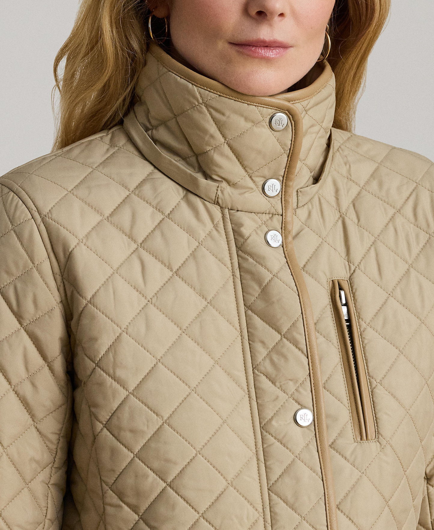 Lauren Ralph Lauren Womens Hooded Quilted Faux-Suede-Trim Coat - New birch