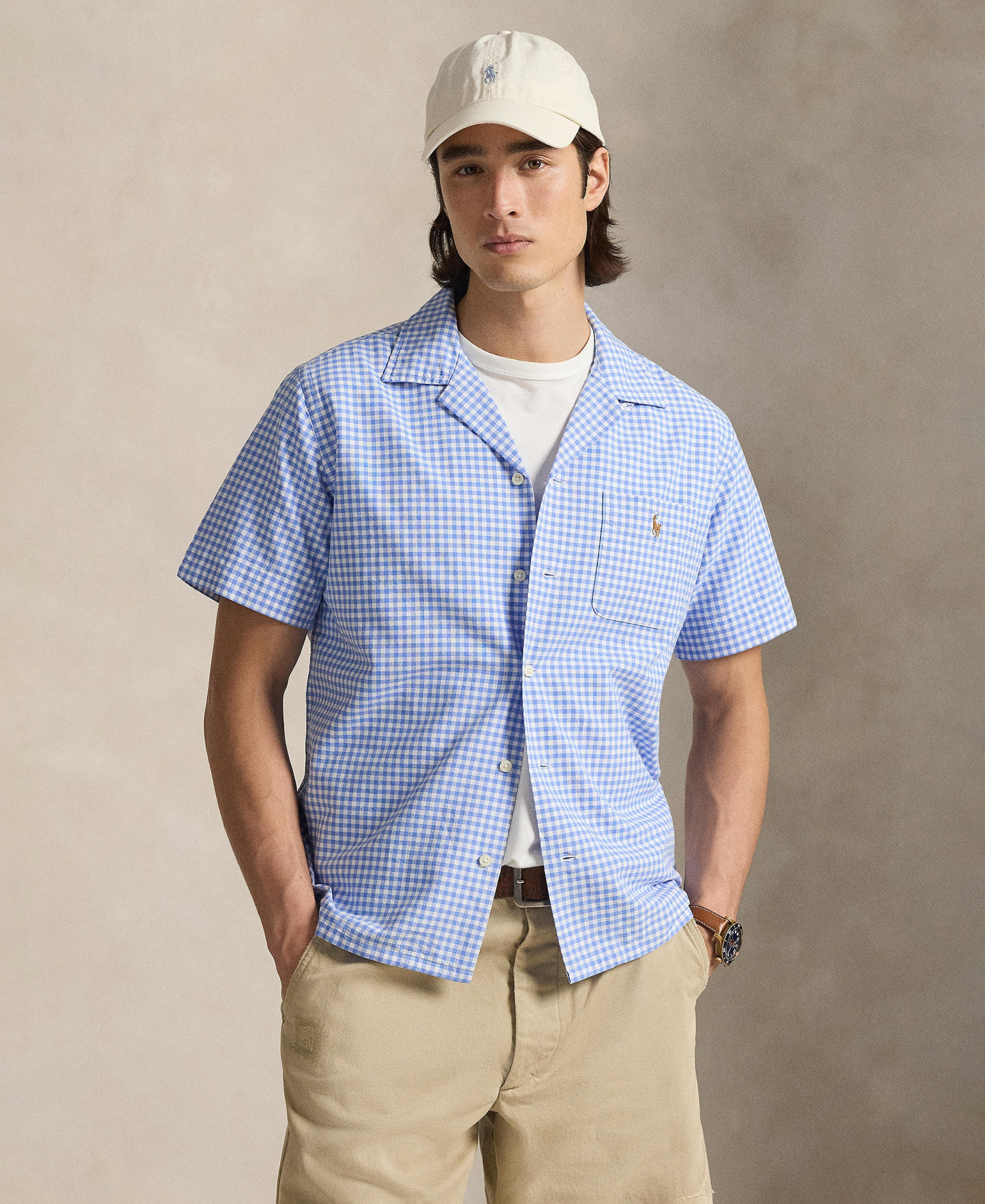 Polo Ralph Lauren Men's Classic-Fit Short-Sleeve Oxford Shirt - Light Blue/White