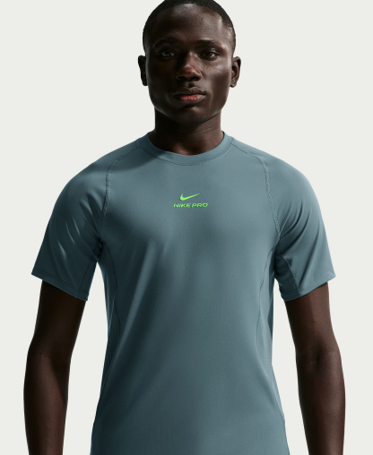 Nike Men's Pro Training Dri-Fit Short-Sleeve T-Shirt - Mineral Slate/Green