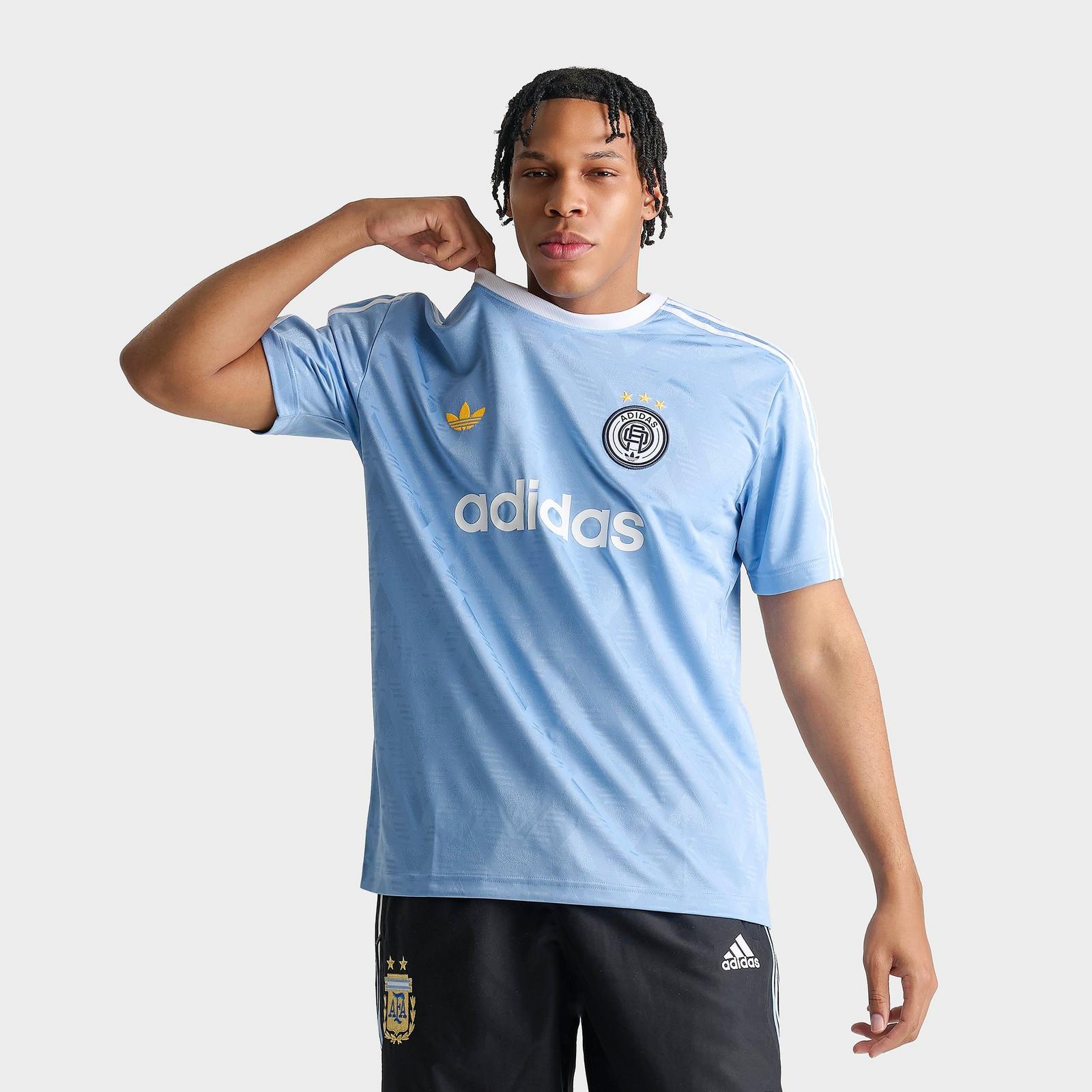 Men's adidas Originals Jacquard Print Lifestyle Soccer Jersey - Ash Blue - view 3