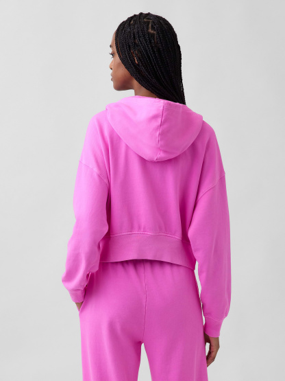 VintageSoft Terry Oversized Wedge Zip Hoodie - Neon pink glow