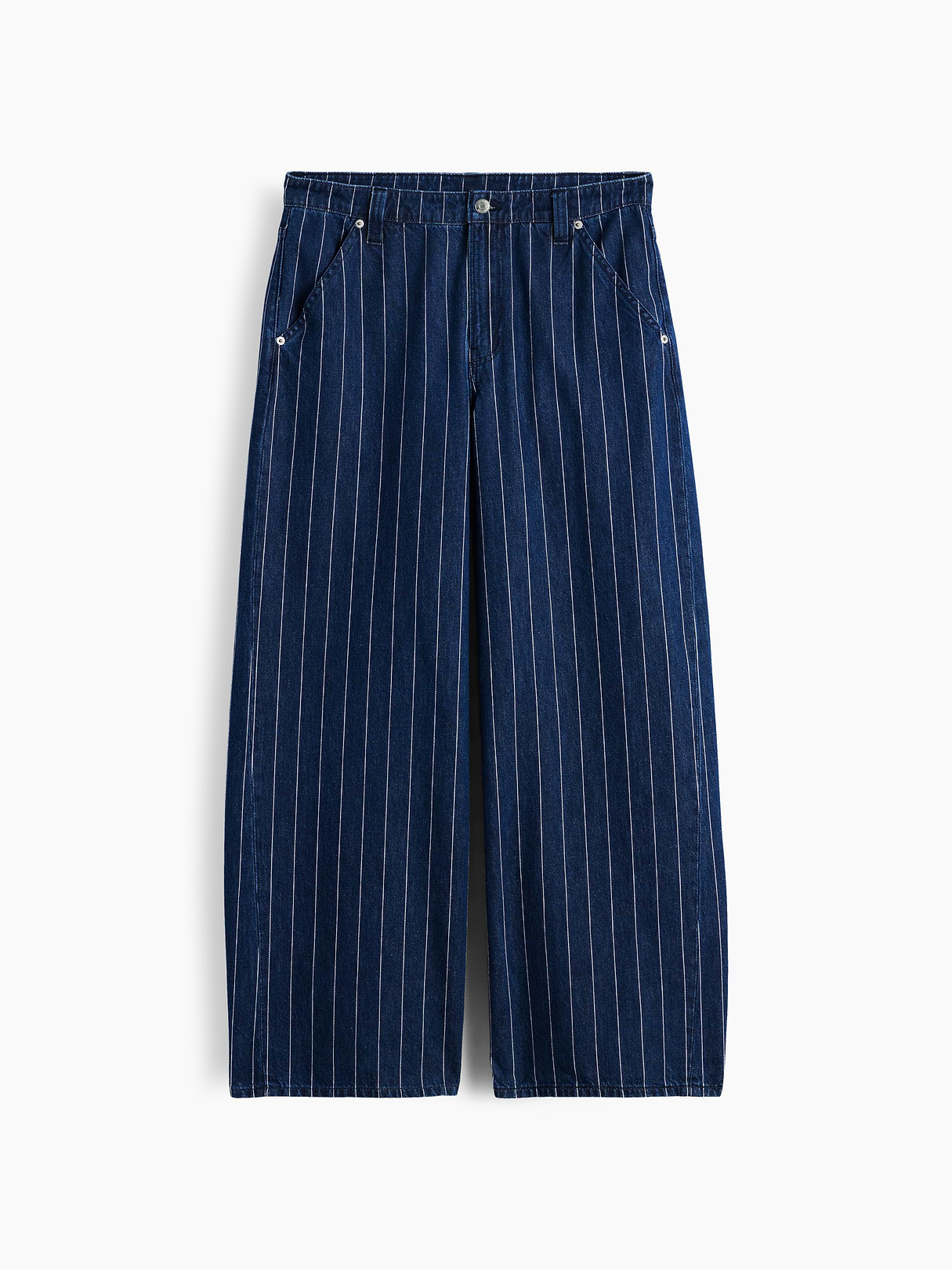 Mid Rise Denim Stripe Baggy Jeans - Navy blue stripe