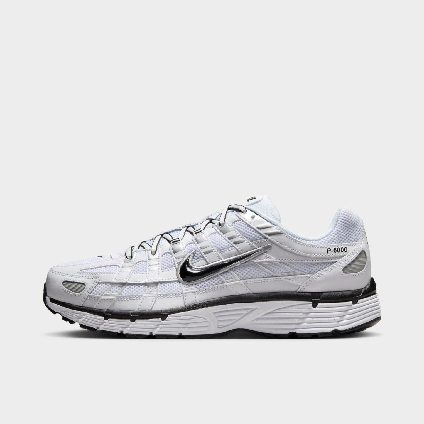 Men's Nithtke P-6000 Casual Shoes - Part 1 - White/Metallic Silver/Black/Black - Left shoe facing left. Outside of the shoe.