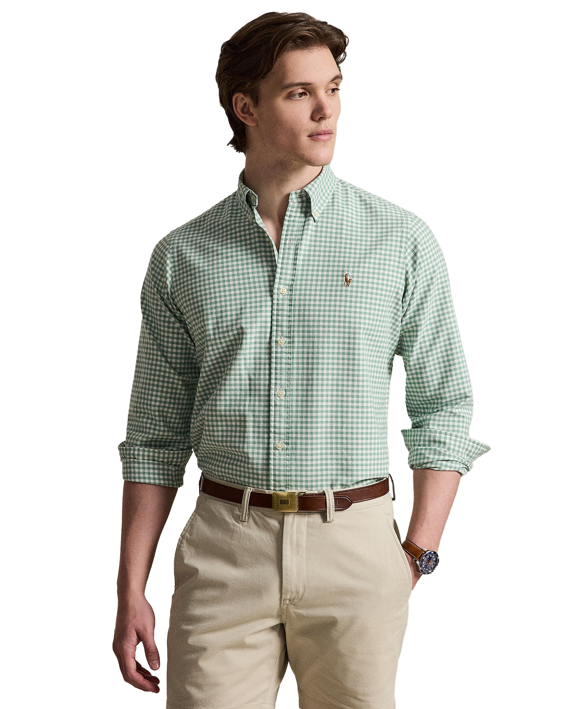 Polo Ralph Lauren Men's Classic-Fit Plaid Brushed Oxford Shirt - Faded Mint/White