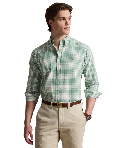 Polo Ralph Lauren Men's Classic-Fit Plaid Brushed Oxford Shirt - Faded Mint/White