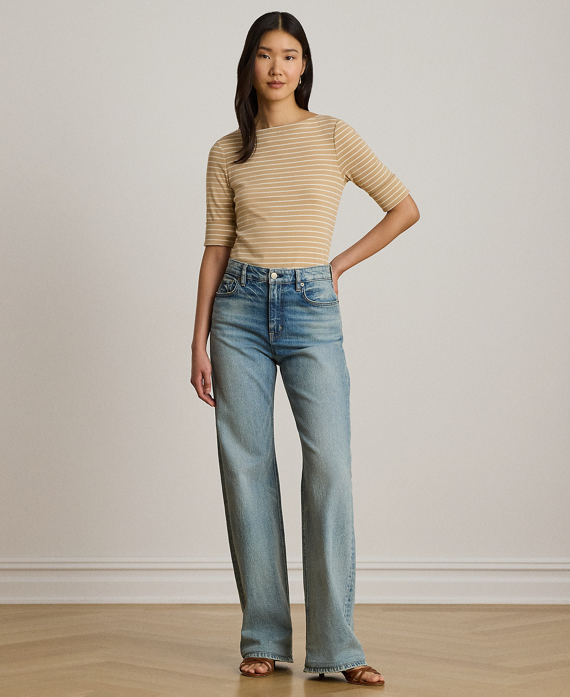 Lauren Ralph Lauren Women's Striped Boat Neck Top - Birch Tan/mascarpone Cream