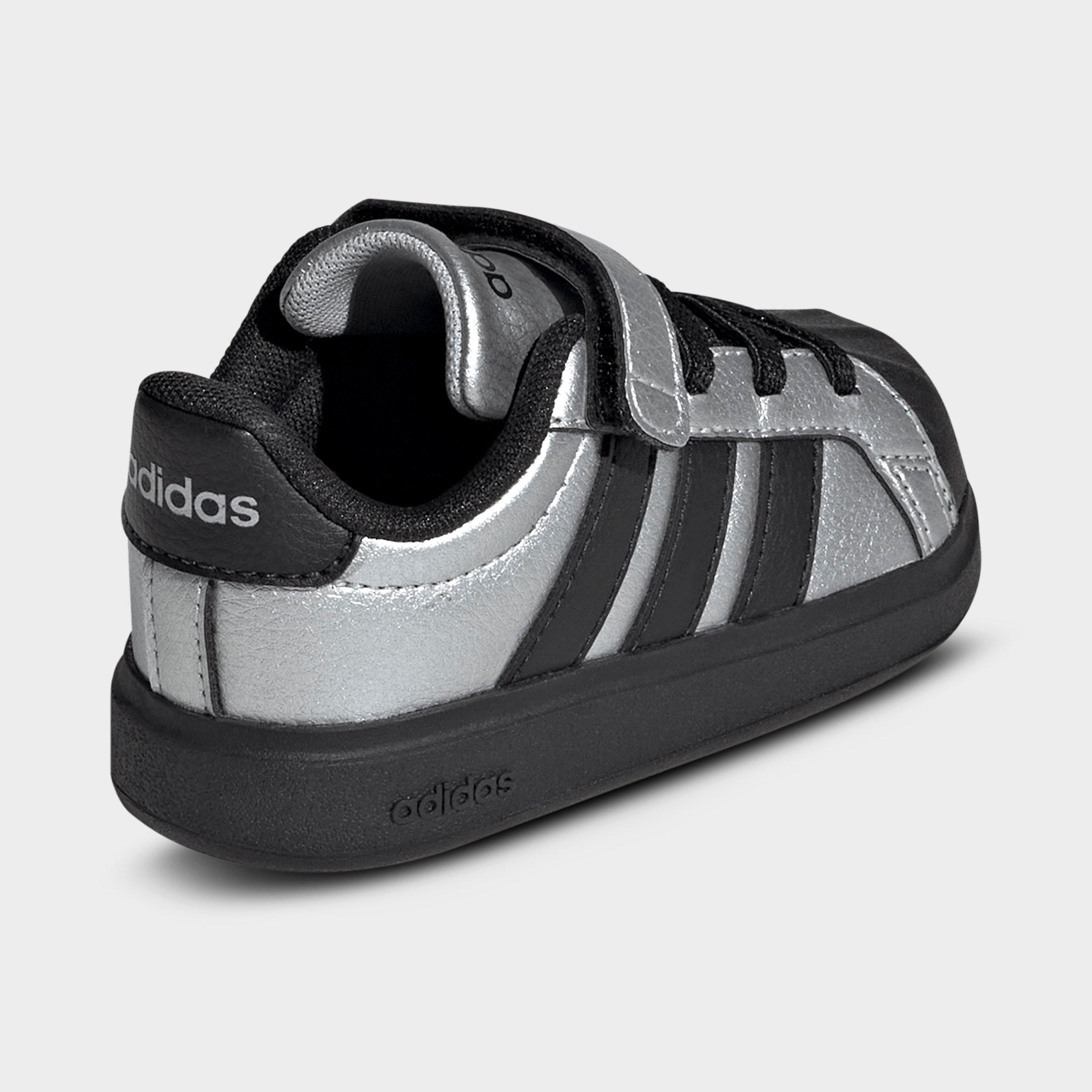 Kids' Toddler adidas Streettalk Hook-And-Loop Stretch Lace Casual Shoes - Silver Metallic/Core Black/Silver Metallic - Back view