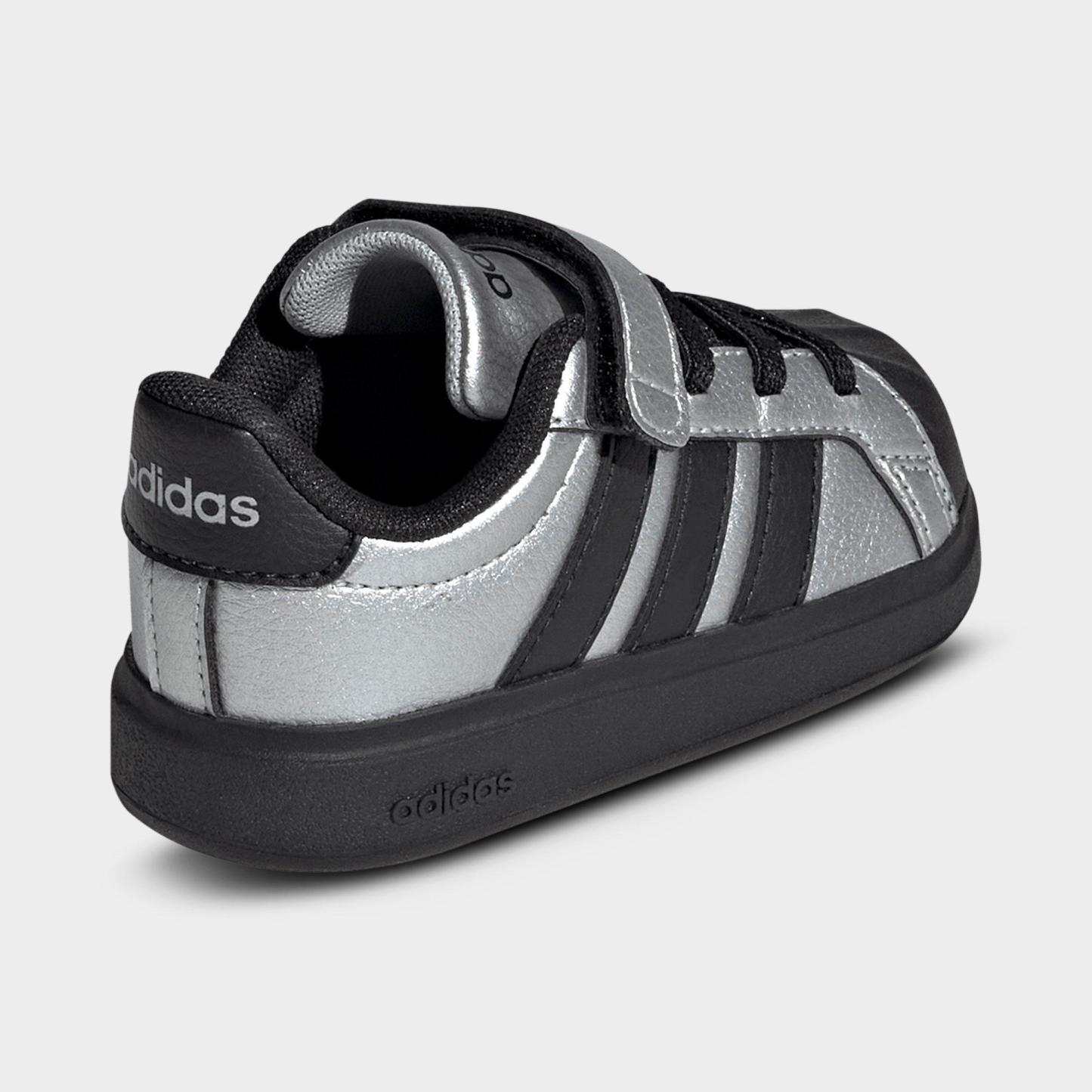 Kids' Toddler adidas Streettalk Hook-And-Loop Stretch Lace Casual Shoes - Silver Metallic/Core Black/Silver Metallic - Back view