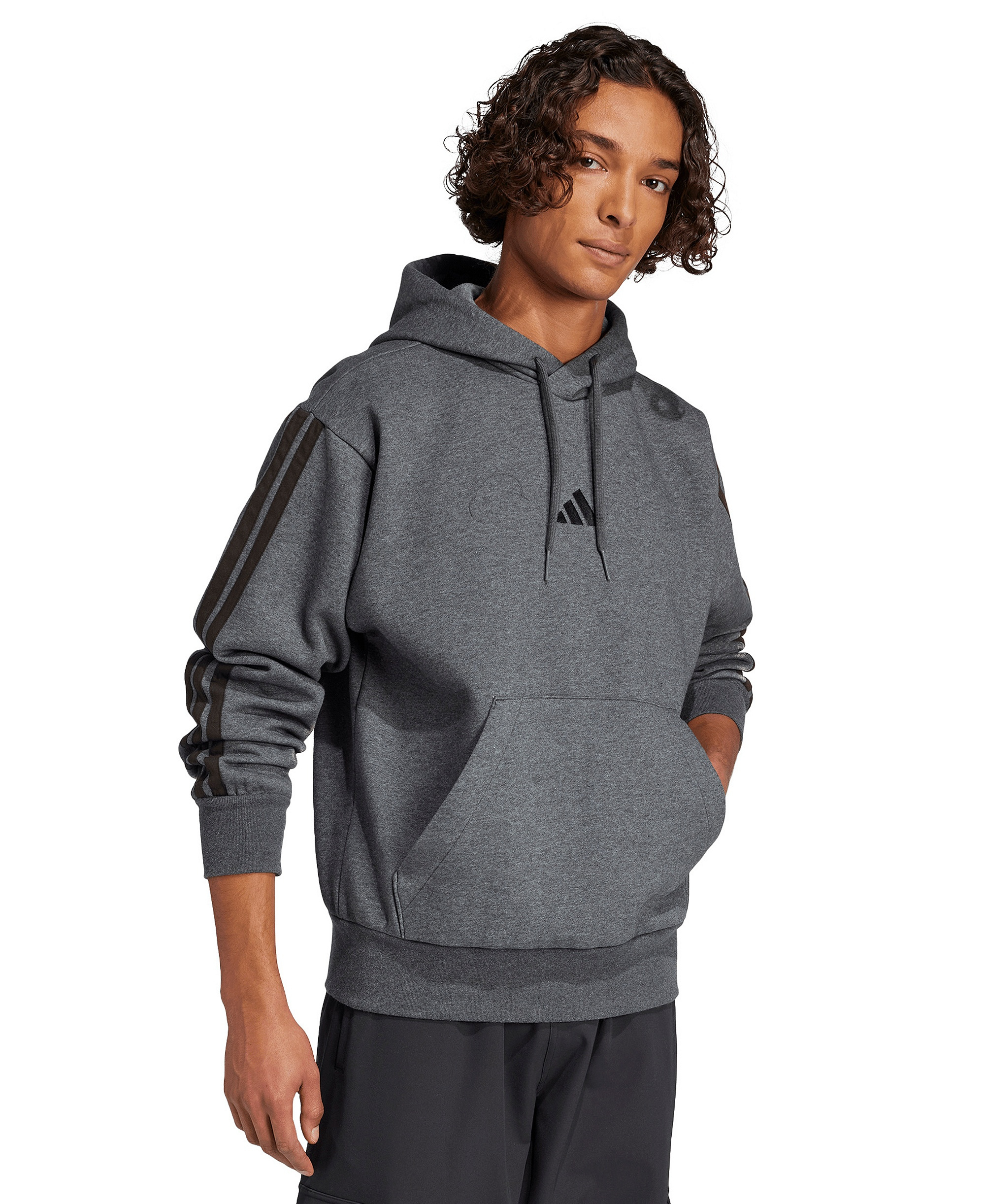 adidas Men's Essential Three-Stripes Fleece Hoodie - Dark Gray Heather