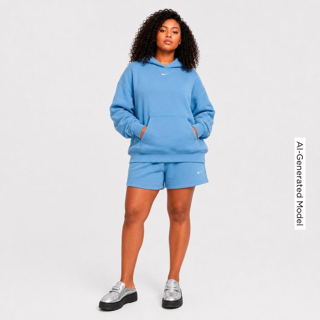 Women's Nithtke Studio Fleece Medium-Weight Camo Oversized Pullover Hoodie - Work Blue/Sail