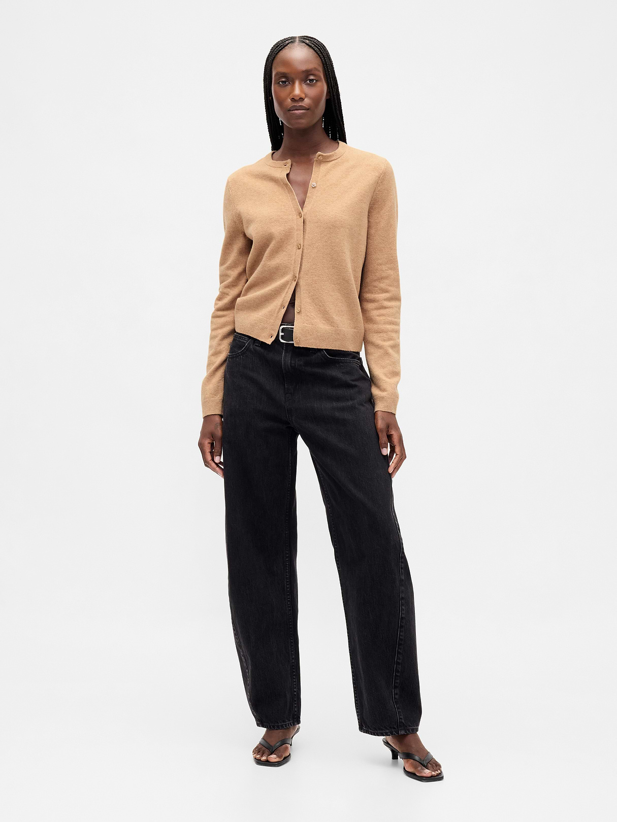 CashSoft Crop Cardigan - Camel tan heather