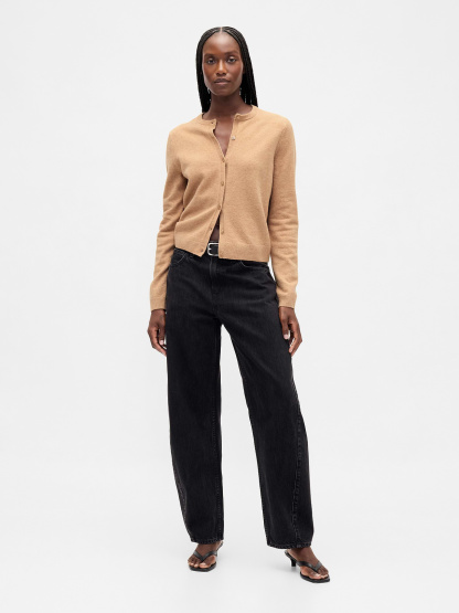 CashSoft Crop Cardigan - Camel tan heather