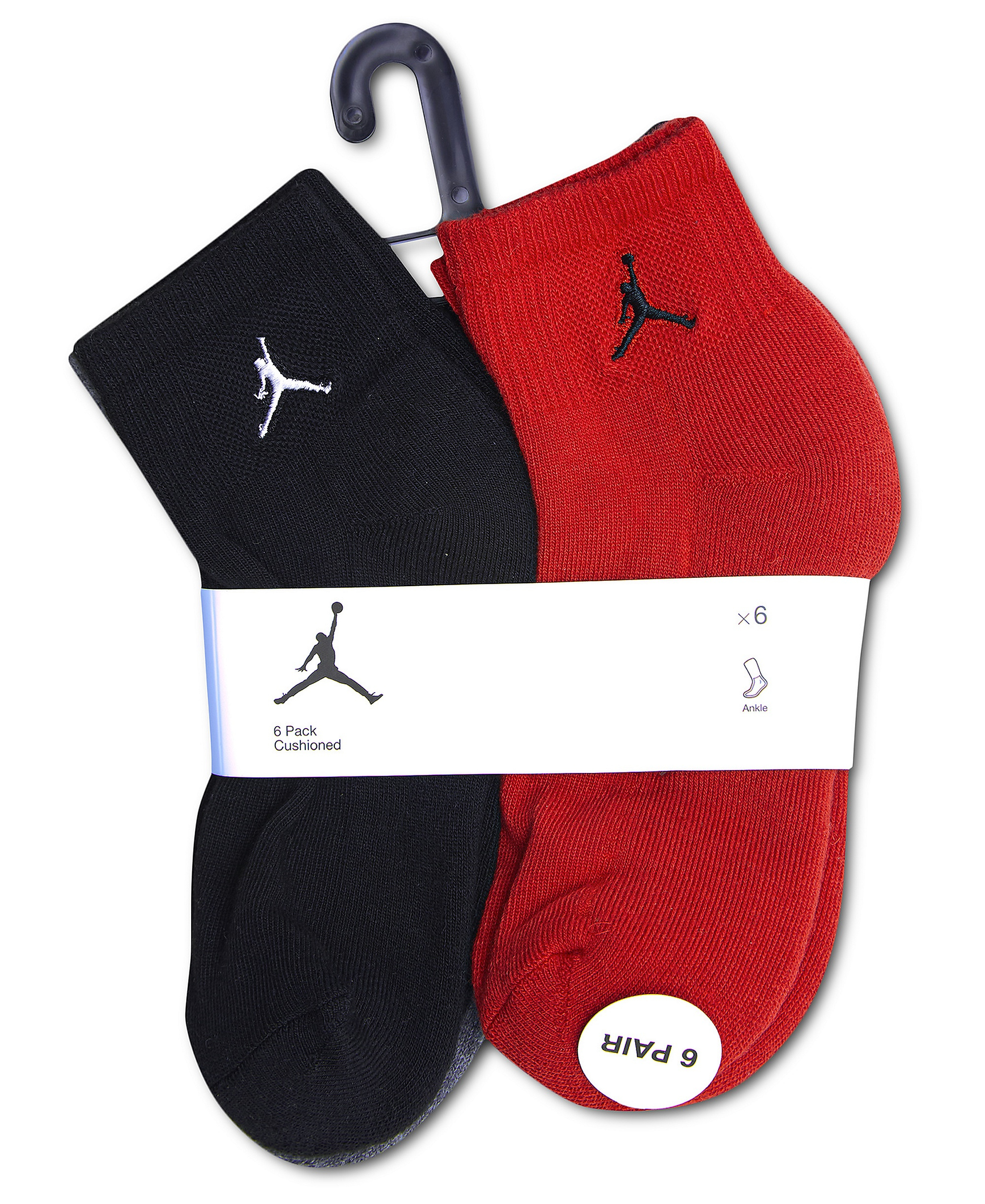 Jordan Boys' 7-11 Ankle Socks, 6-Pack - Red/Navy/White/Gray