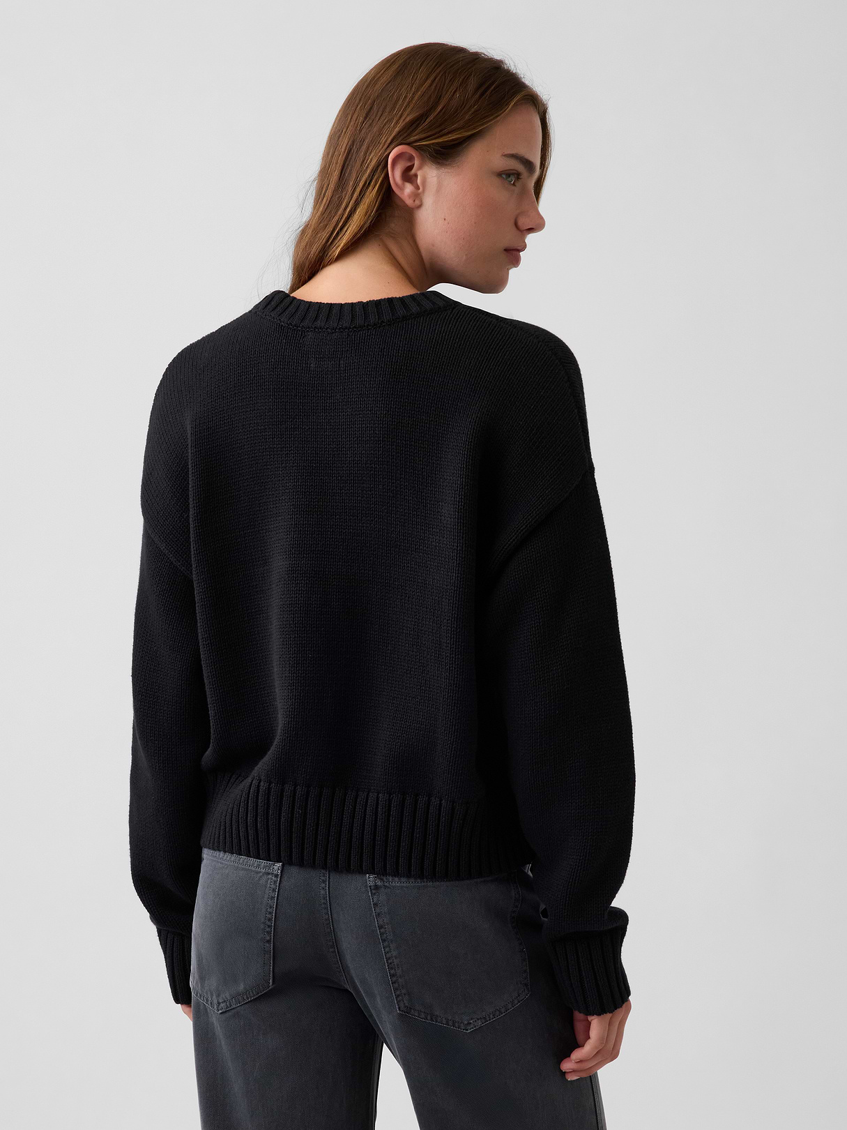 100% Cotton Oversized Crop Sweater - Basic black