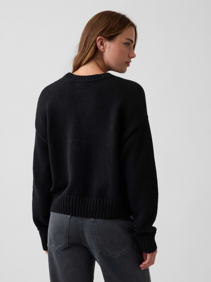 100% Cotton Oversized Crop Sweater - Basic black