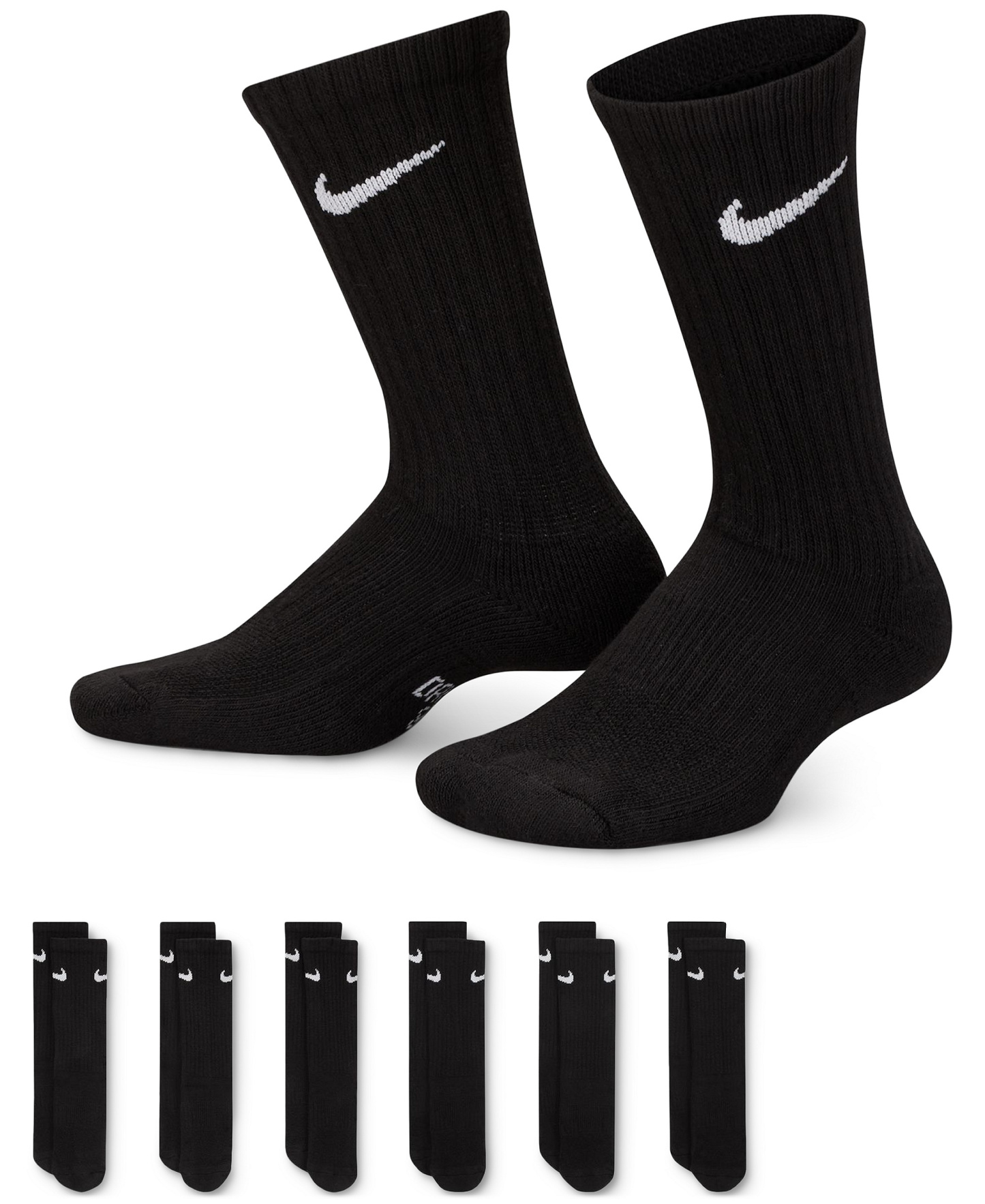 Nike Big Kids' Cushioned Crew Socks, 6 Pairs - Black