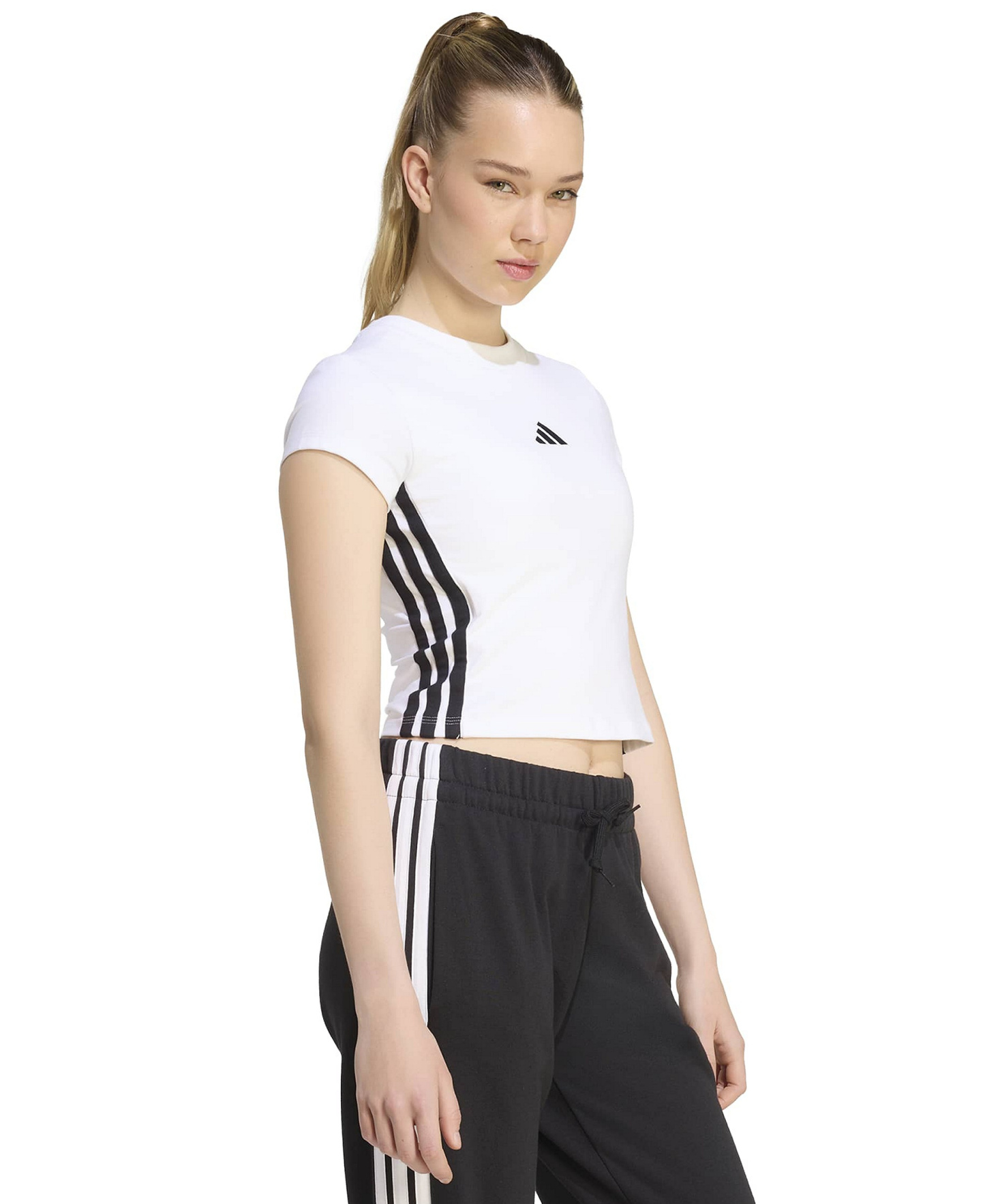 adidas Women's Essentials 3-Stripes Padded Slim Baby Cotton-Blend T-Shirt - White/black