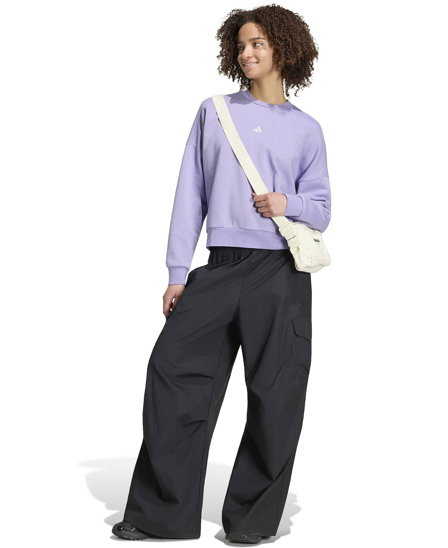 adidas Women's Essentials Crewneck Small-Logo Sweatshirt - Magic Lilac/white