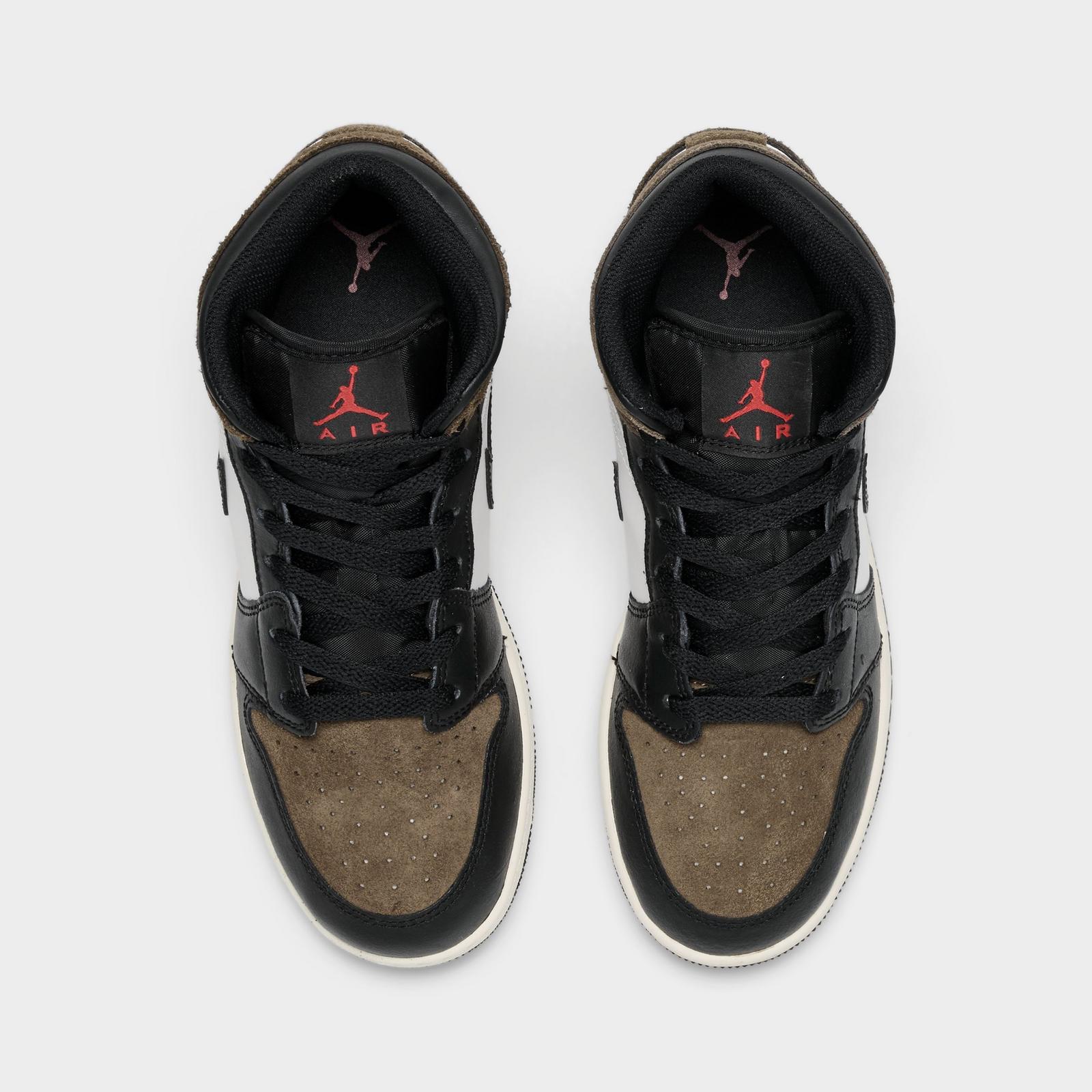 Big Kids' Air Jordan Retro 1 Mid Casual Shoes - Black/Palomino/University Red/Phantom - view 5