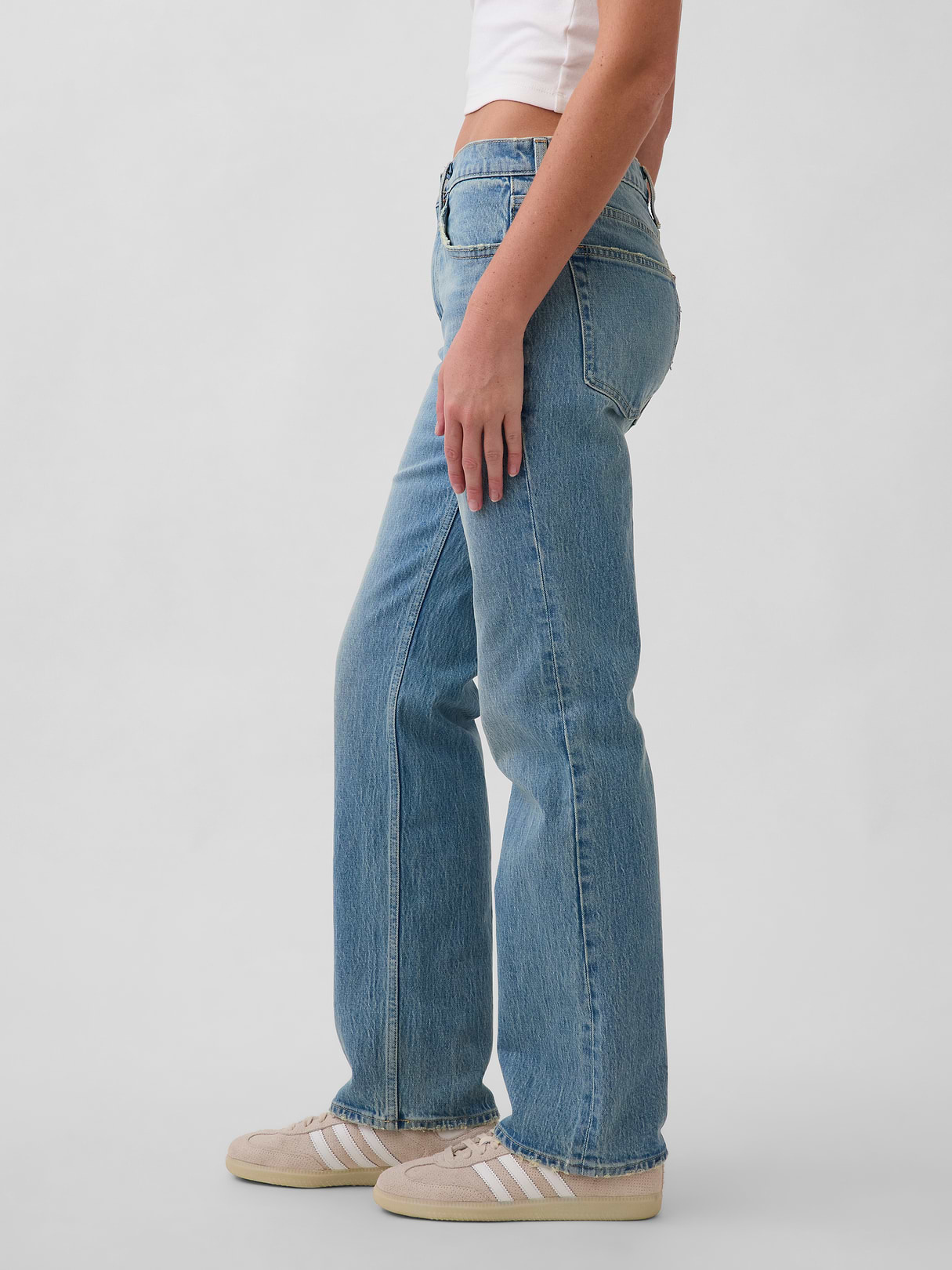Mid Rise Corduroy Relaxed Straight Pants - Light wash