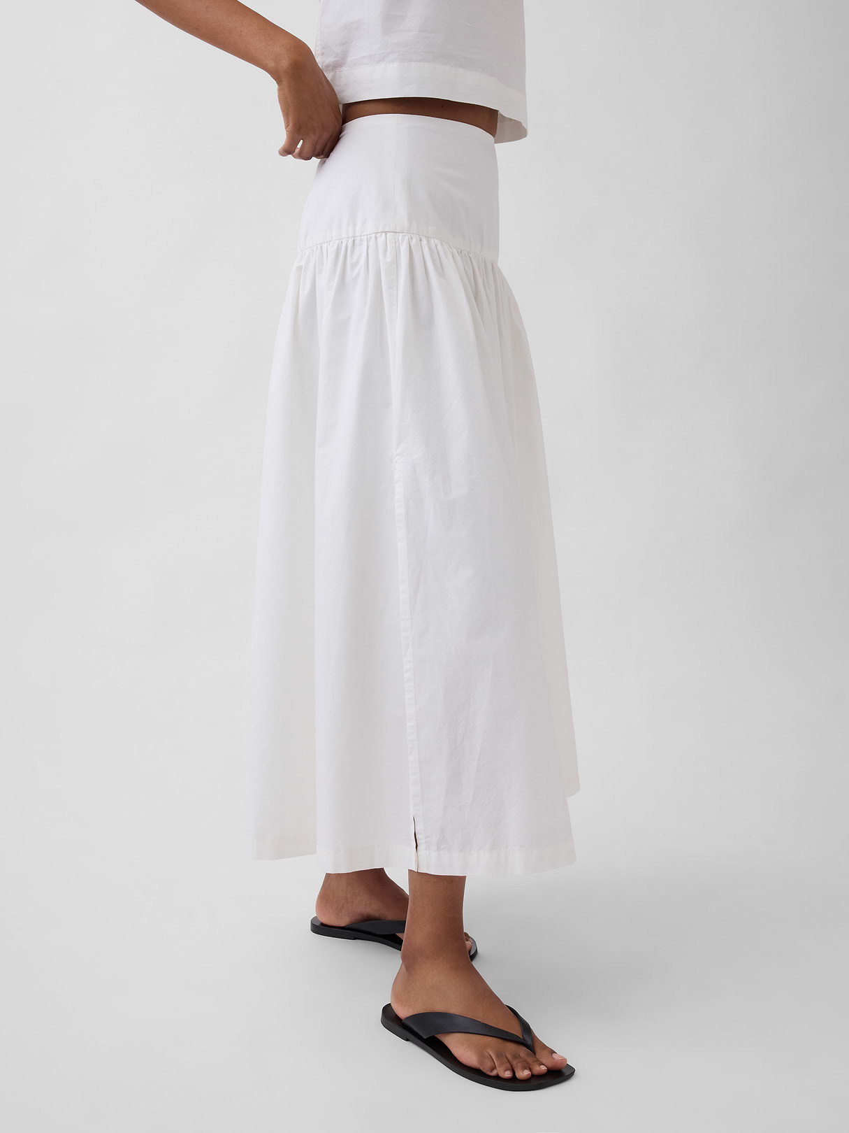 Poplin Drop-Waist Maxi Skirt - Optic white