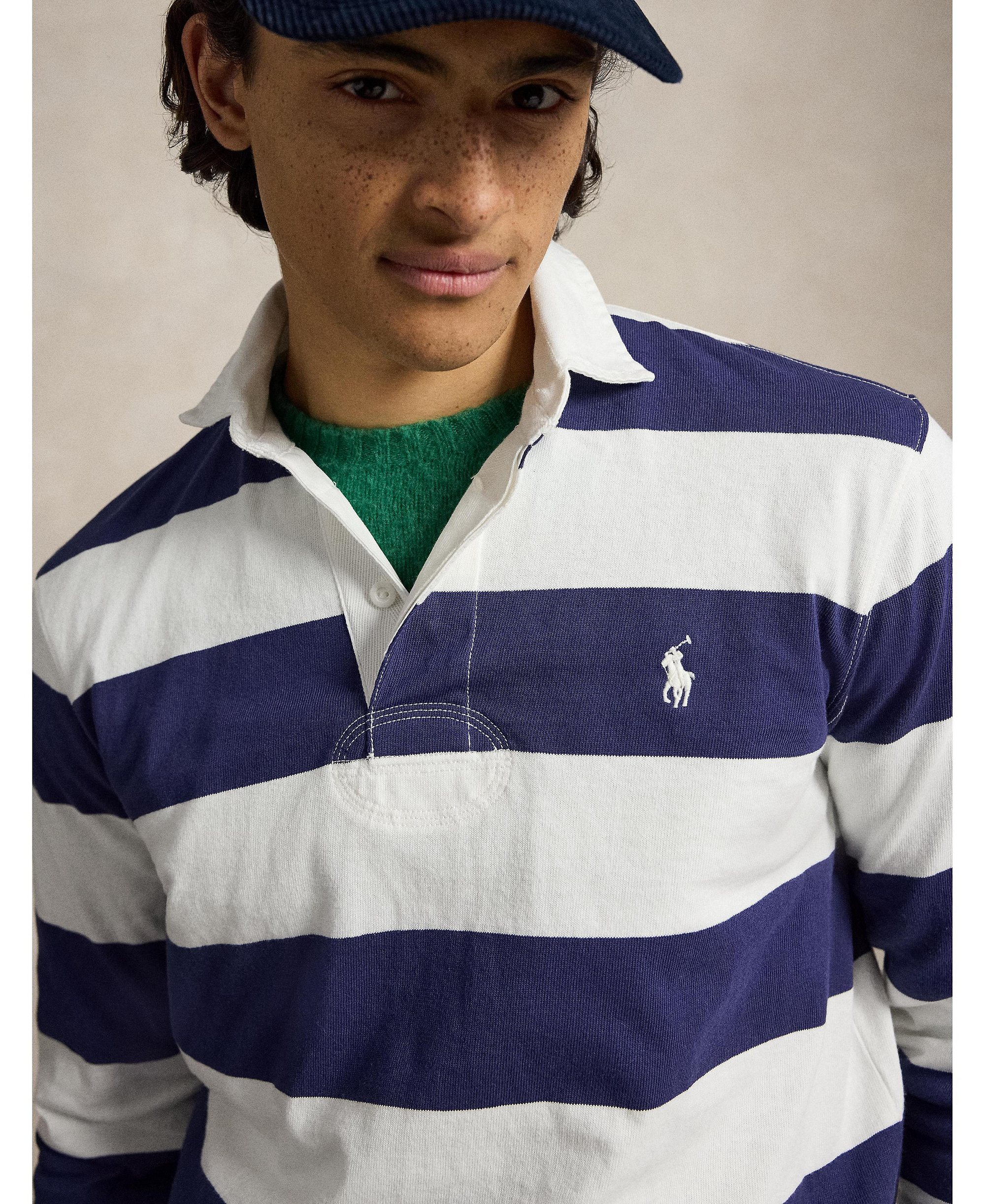 Polo Ralph Lauren Men's Iconic Rugby Classic-Fit Polo Shirt - Trophy Cream/Navy