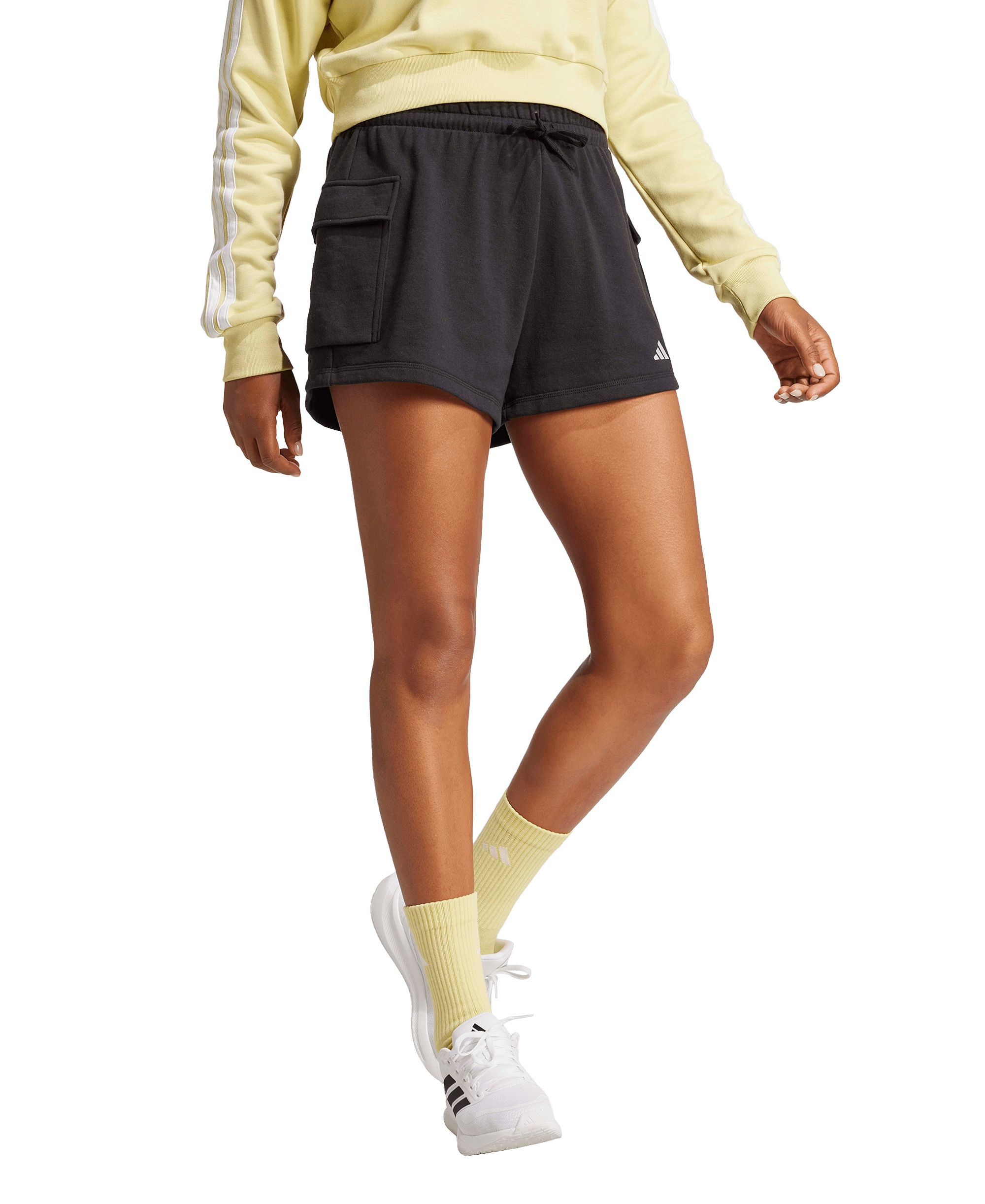 adidas Women's The Essentials Logo French Terry Cargo Shorts - Black/white