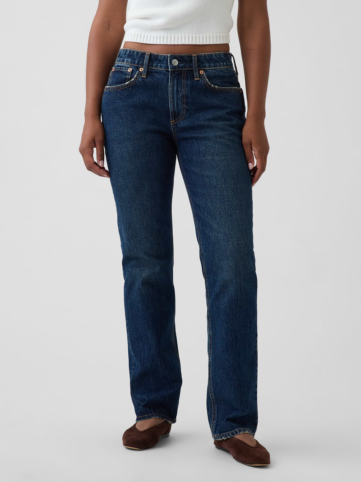 Curvy Mid Rise Relaxed Straight Jeans - Dark indigo